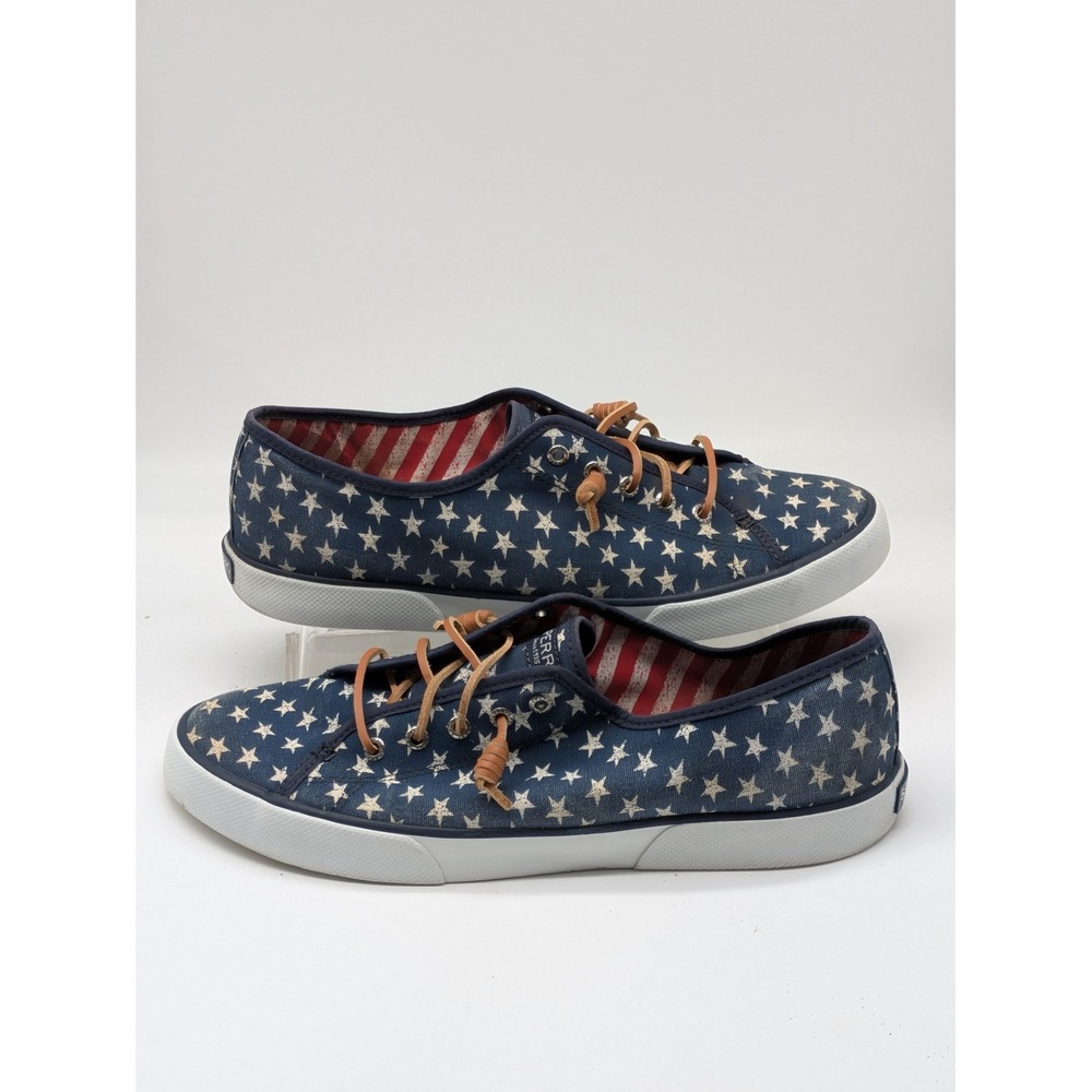 Sperry Women's Star Print Canvas Sneakers Size 11 Blue Americana Lace Up Shoes